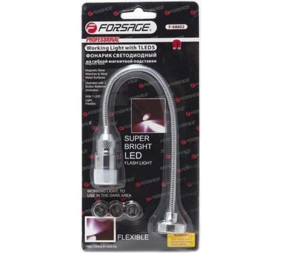 Светодиодный фонарик Forsage на гибкой магнитной подставке 1LED, в блистере F-68602