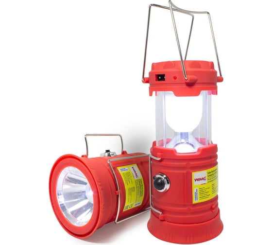 Светодиодный аккумуляторный фонарь-трансформер WMS Tools торц.свет:1LED/50LUM;бок.свет:6LED/30LUM;заряд:солн.батарея, кабель 220V/USB,t заряд.3-5ч,красный WMC-JBEL9902