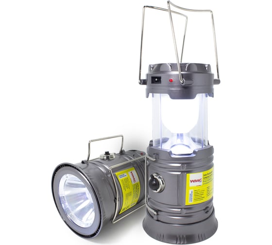 Светодиодный аккумуляторный фонарь-трансформер WMS Tools торц.свет:1LED/50LUM;бок.свет:6LED/30LUM;заряд:солн.батарея, кабель 220V/USB,t заряд.3-5ч,серый WMC-JBEL9901