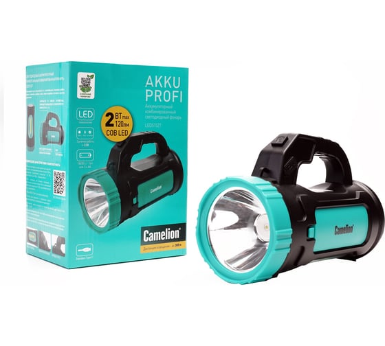 Аккумуляторный фонарь Camelion Led51527 (черный/зеленый,1led+cob, 4 режима, type c, 3 x lr03, 3вт, пластик, кор.) 15130