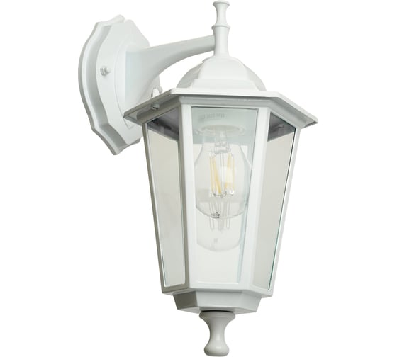 Садово-парковый светильник FERON 6102/PL6102 шестигранный на стену вниз 60W E27 230V, белый 11053