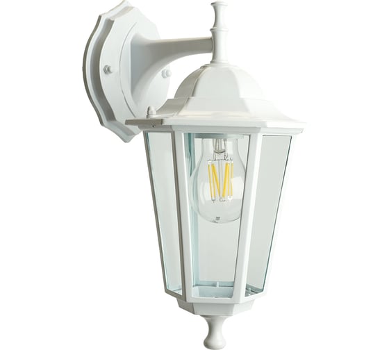 Садово-парковый светильник FERON 6102/PL6102 шестигранный на стену вниз 60W E27 230V, белый 11053