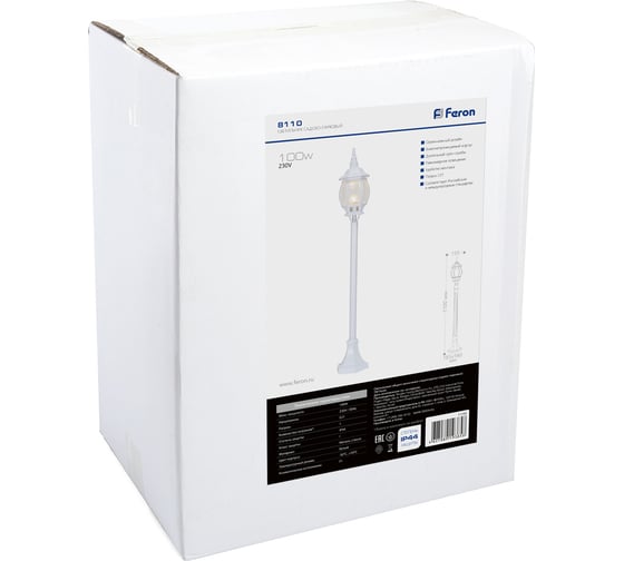 Садово-парковый светильник FERON 8110 100W 230V E27 160х160х1200мм белый 11105