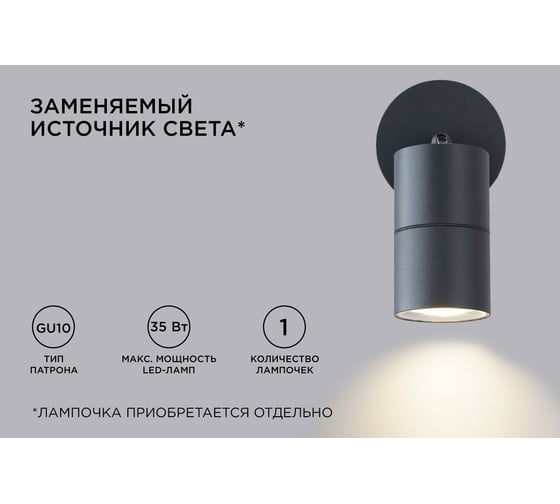 Уличный поворотный настенный Светильник Apeyron 1хmax 35вт gu10, ip54, графит, алюминий 11-117