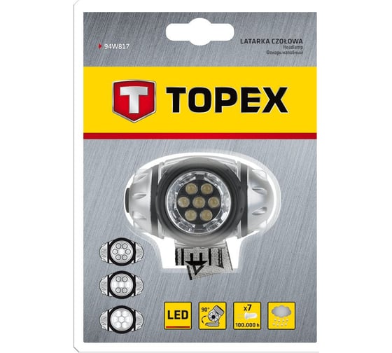 Налобный фонарик TOPEX 7х LED, батарейки 3xAAA 94W817