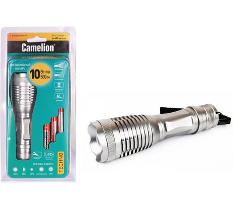 Фонарь Camelion LED5137 титан, LED XML-T6, ZOOM, 5 режимов, 3XLR03 в комплекте, алюминий, блистер 12974