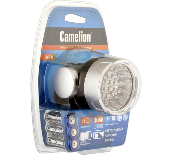 Налобный фонарь Camelion LED5325-30Mx металлик, 30 ультра ярких LED, 4 режима, 3XR6 в комплекте, пласт 12642