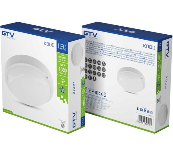 Светодиодный светильник GTV KODO-OK, 12W, 1080lm, AC175-260V, 50/60 Hz, PF0,5, Ra80, IP54, IK08, 4000K, круглый, белый LD-KD12WOK-NB