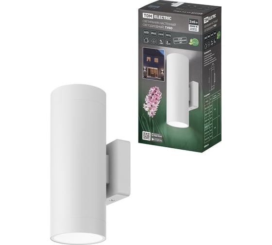 Настенный светильник TDM led, тубо, 2x6 Вт, 4000 к, h252 мм, алюминий/белый, вверх/вниз, ip65, SQ0345-1088