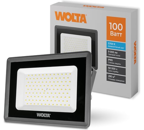Светодиодный прожектор Wolta 5700K, холодный белый свет, 100Вт, IK08, SMD IP 65, серый WFL-100W/06