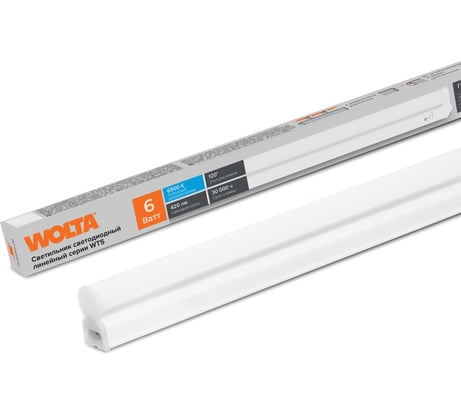 Светодиодный светильник Wolta 6 Вт, 6500К Холодный белый свет, IP20, 420 Лм , линейный (полная сборка), 314х37х22 мм WT5W6W30