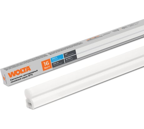 Светодиодный светильник Wolta 16 Вт, 6500К Холодный белый свет, IP20, 1120лм , линейный (полная сборка), 874х37х22 мм WT5W16W90