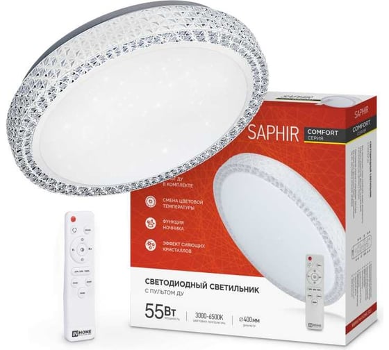 Светодиодный светильник IN HOME COMFORT SAPHIR 55Вт 230В 3000-6500K 4400Лм 400x95мм с пультом ДУ 4690612034850