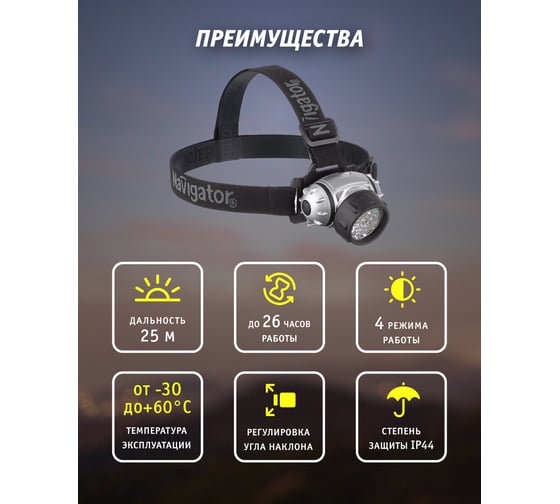 Налобный Фонарь Navigator NPT-H05-3AAA 4режима 19LED 94917