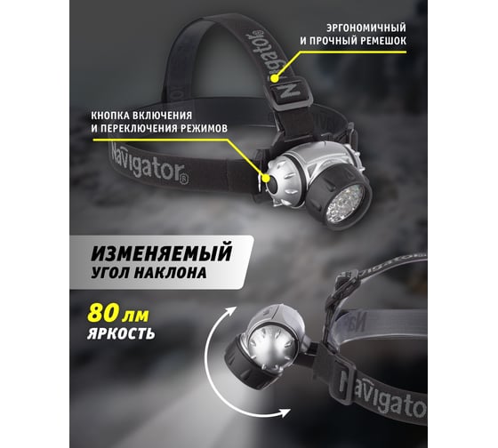 Налобный Фонарь Navigator NPT-H05-3AAA 4режима 19LED 94917