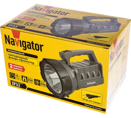 Фонарь Navigator 71 596 NPT-SP14-ACCU прожектор 3Вт LED 200Лм АКБ 3А.ч 71596