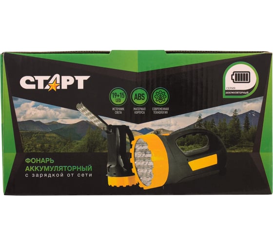 Аккумуляторный фонарь СТАРТ с зарядкой от сети lhe 508 19+15led черный 14062