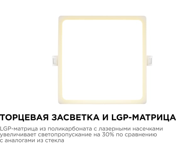 Светодиодная панель Apeyron встраиваемая квадратная 220В, 15Вт, алюминиевый корпус, изолированный драйвер ТБ 06-29