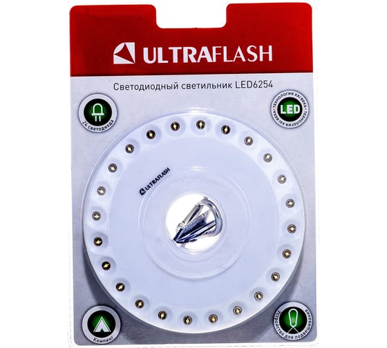 Светодиодный фонарь Ultraflash LED 6254 (4XR6, 24LED, застежка, пластик, блистер) 10476