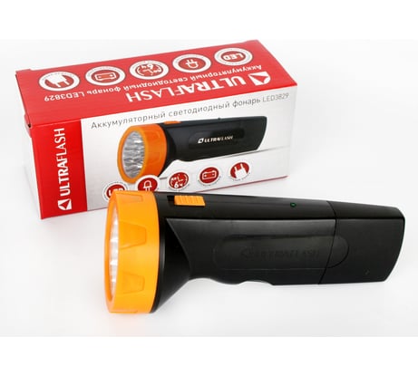 Фонарь Ultraflash LED3829 (аккум 220В, черн /желт, 9 LED, SLA, пластик, коробка) 11240