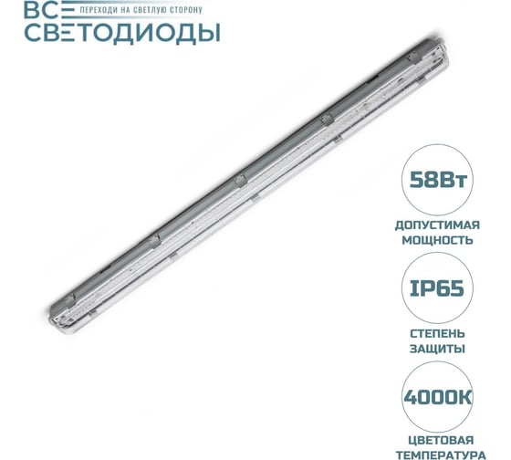 Промышленный светодиодный светильник ВСЕСВЕТОДИОДЫ Айсберг 58Вт, 4000K прозрачный , 7250Лм, IP65 vs102m-58-tr-4k