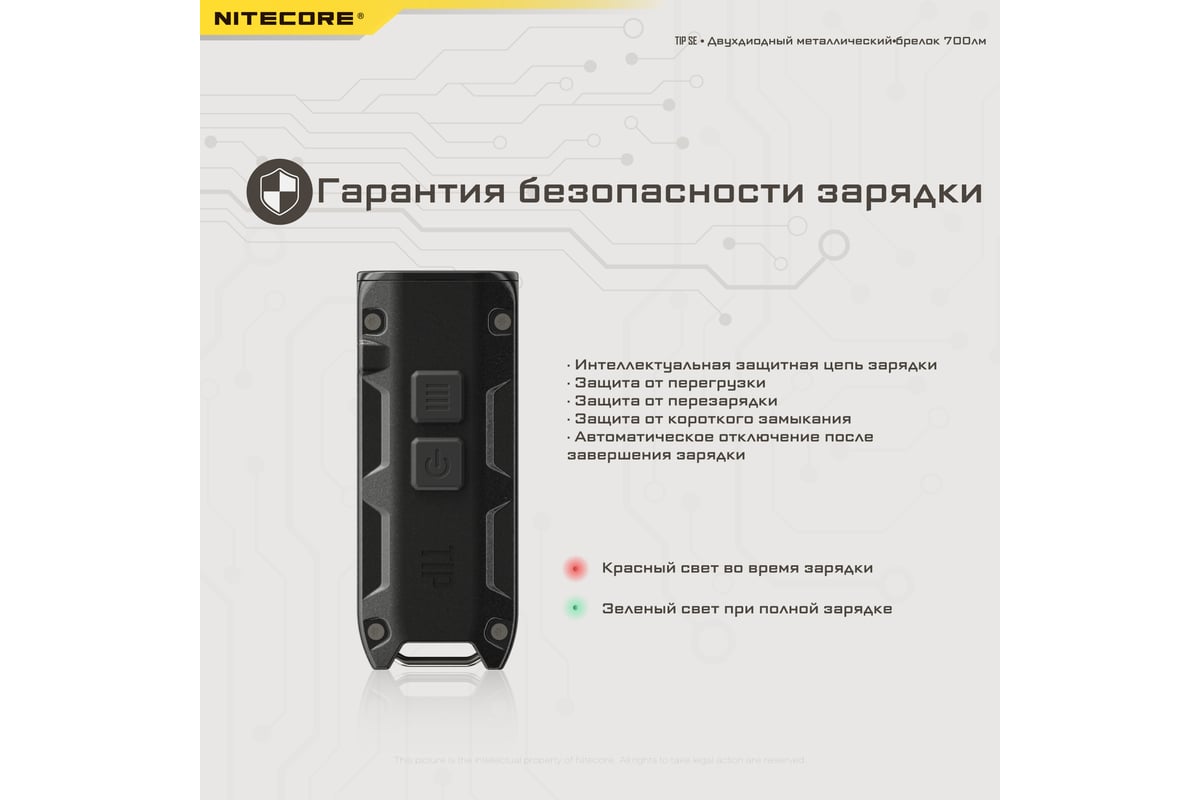 Наключный фонарь Nitecore TIP SE Grey 2 OSRAM P8 700Люмен 50часов 90метра  З/У USB-C 19533