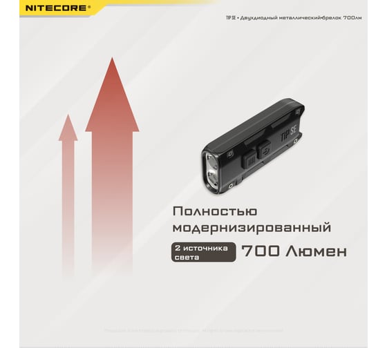 Наключный фонарь Nitecore TIP SE Grey 2 OSRAM P8 700Люмен 50часов 90метра З/У USB-C 19533