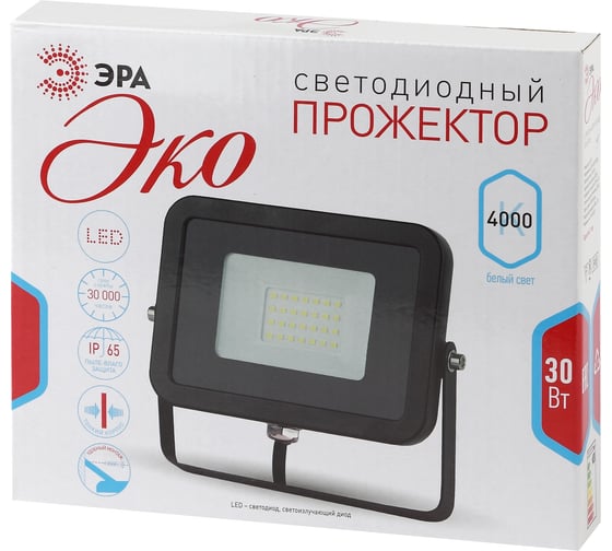 Прожектор ЭРА Eco LPR-30-4000К SMD Eco Slim 30Вт 2700Лм 4000K 150х110 Б0036381