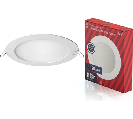 Встраиваемый светодиодный светильник REV, SUPERSLIM ROUND, 118x118x15мм, 8Вт, 4000К, 680Лм, IP20, 28944 9