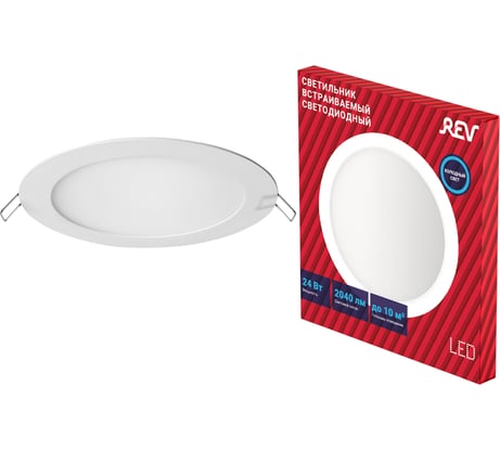 Светильник встраиваемый, REV для офиса, светодиодный, SUPERSLIM ROUND, 293x293x15мм, 24Вт, 6500К, 2040Лм, IP20, 28943 2