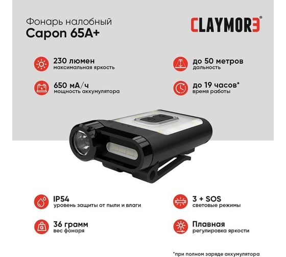 Налобный фонарь CLAYMORE Capon 65A + Black CLP-330BK