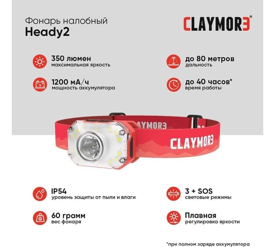 Налобный фонарь CLAYMORE Heady2 Red CLC-420RD