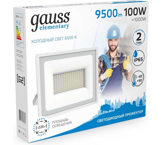 Светодиодный прожектор Gauss Elementary 100W 9500lm IP65 6500К белый 613120300
