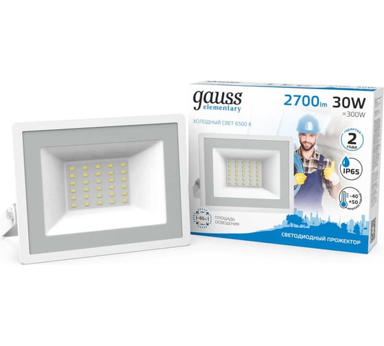 Светодиодный прожектор Gauss Elementary 30W 2700lm IP65 6500К белый 613120330 1