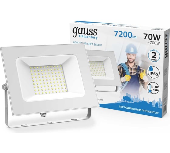 Светодиодный прожектор Gauss Elementary 70W 6300lm IP65 6500К белый 613120370