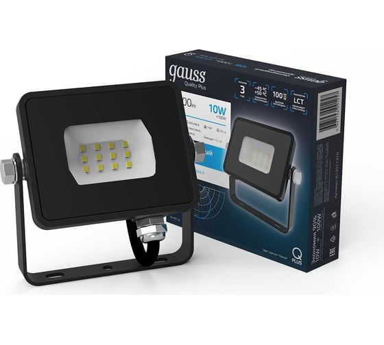 Светодиодный прожектор Gauss Qplus 10W 1100lm 6500K IP65 черный 613511310