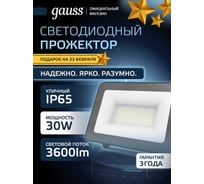 Светодиодный прожектор Gauss Qplus 30W 3600lm 6500K IP65 черный 613511330