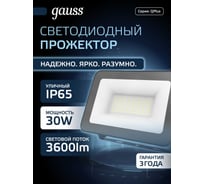 Светодиодный прожектор Gauss Qplus 30W 3600lm 6500K IP65 черный 613511330