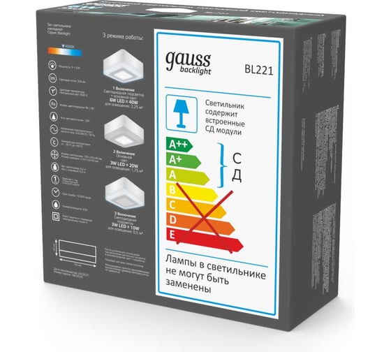 Светильник Gauss Backlight накладной 4000K SQ BL221