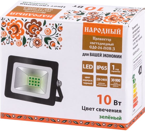 Светодиодный прожектор TDM СДО-04-010Н-З зеленый свет, 10 Вт, IP65, черный SQ0336-0224
