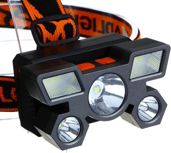 Налобный фонарь Ермак 6 + 3 LED, 4 режима, 87x50x58мм, 1200мАч, USB кабель, пластик 221-077