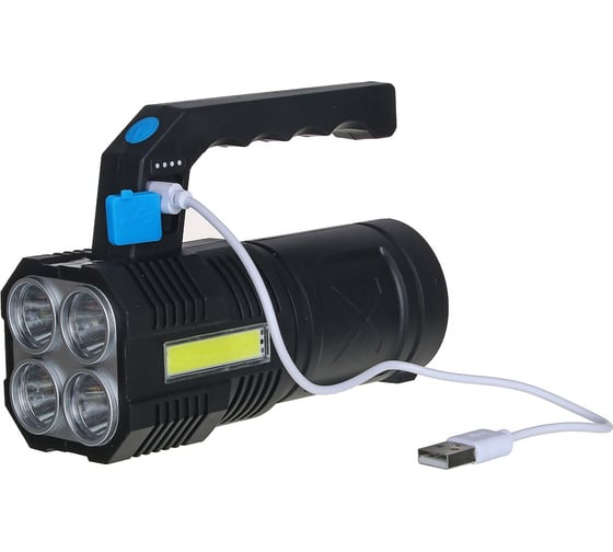 Фонарь прожектор Ермак 4 LED + COB, 4 режима, 2000мАч, USB кабель, пластик 223-074