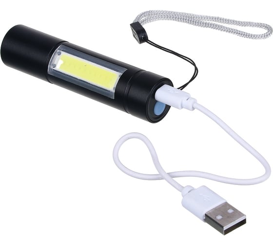 Фонарик Ермак LED + COB, 400мАч, USB кабель, 2x2х8,6см, 3 режима 224-070