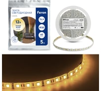 Светодиодная лента FERON LS606, 60SMD(5050)/м, 14.4Вт/м, 5м, IP20, 12V 3000К27646 15154795