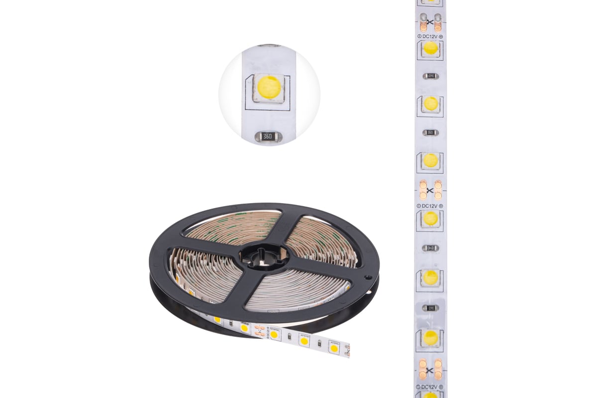 Светодиодная лента Lamper 12в, smd5050, 14,4вт/м, 60 led/м, 2700к, 10мм,  5м, для бп с клеммами, ip20 141-2025 - выгодная цена, отзывы,  характеристики, фото - купить в Москве и РФ