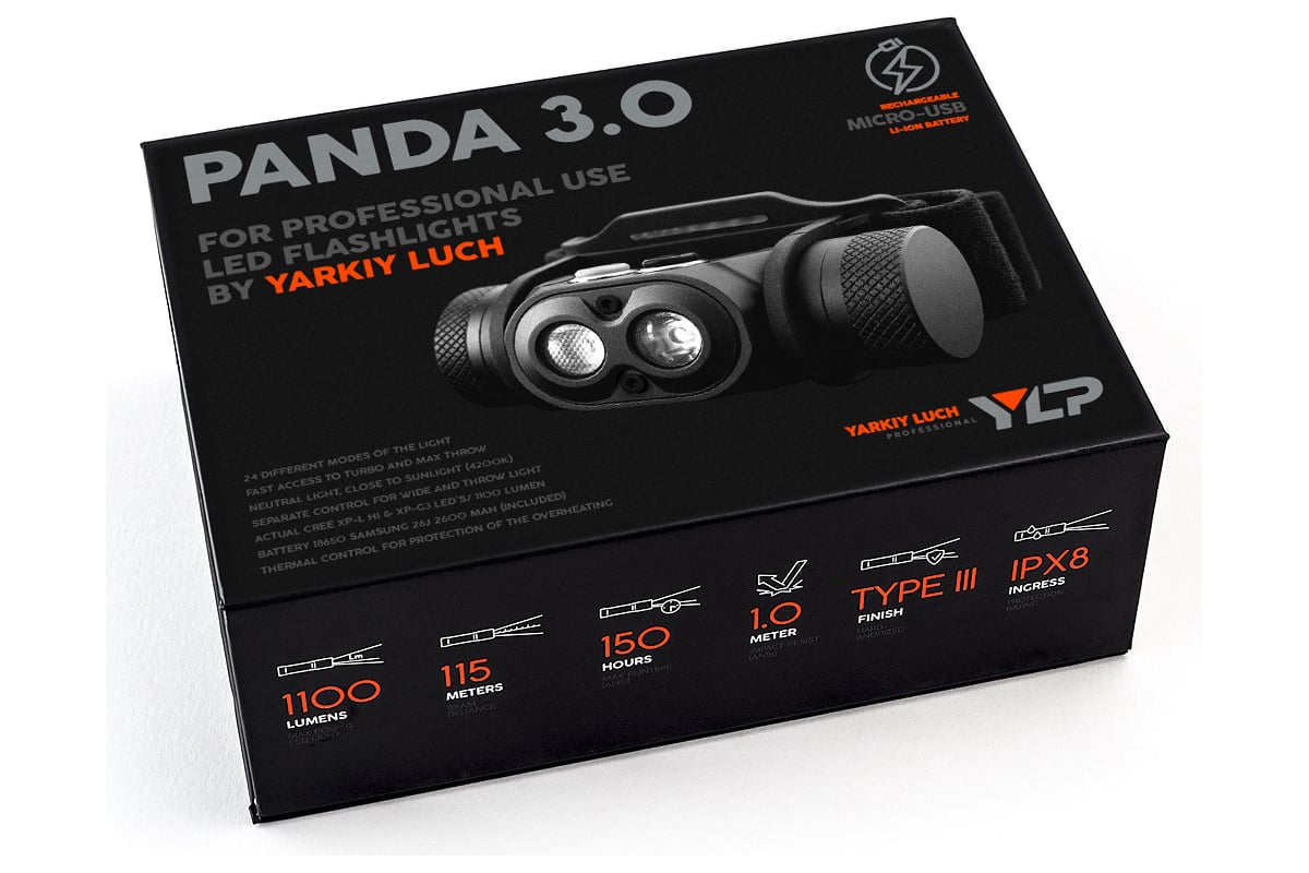 Фонарь ЯРКИЙ ЛУЧ YLP PANDA 3 ACCU налобный CREE XP-G3+XP-L HI max.1100лм,  акк. 2600mAh с встр. ЗУ 4606400002352 - выгодная цена, отзывы,  характеристики, фото - купить в Москве и РФ