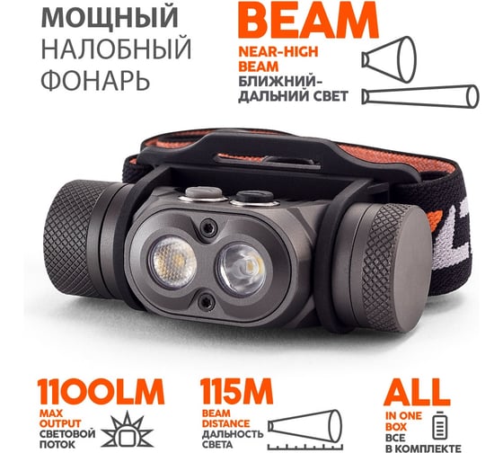 Фонарь ЯРКИЙ ЛУЧ YLP PANDA 3 ACCU налобный CREE XP-G3+XP-L HI max.1100лм, акк. 2600mAh с встр. ЗУ 4606400002352