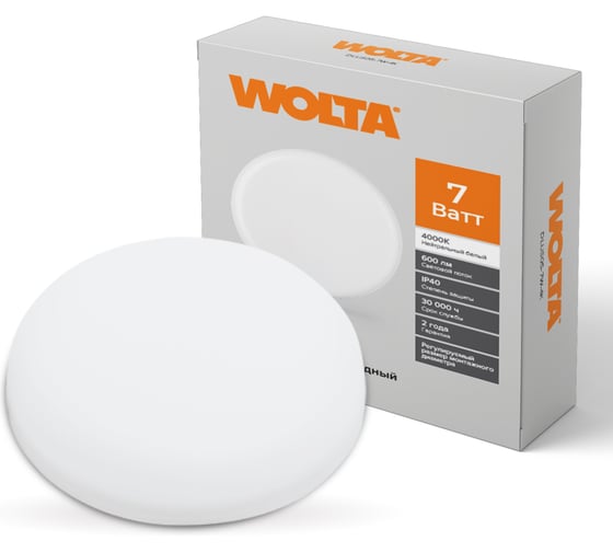 Светодиодная встраиваемая круглая панель Wolta 7Вт, 4000К Дневной белый свет, IP40, 600лм, светильник регулируемый (70-80 мм) DLUS05-7W-4K 1
