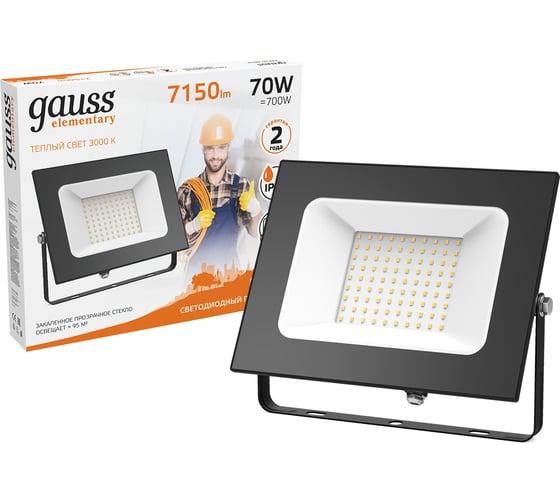 Светодиодный прожектор Gauss Elementary 70W 6290lm IP65 3000К черный 613527170
