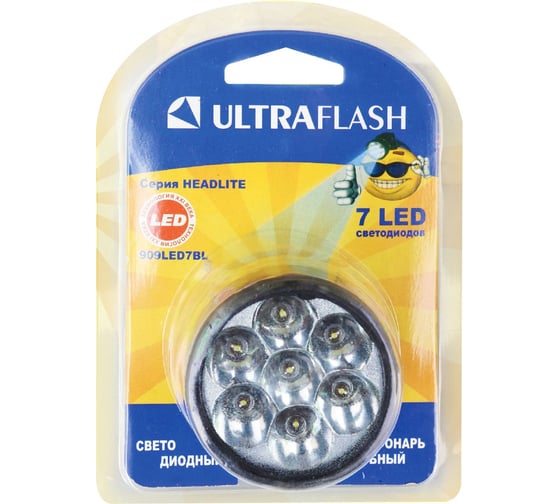 Налобный фонарь, черный, 7LED, 1 режим Ultraflash 909LED7BL 12096